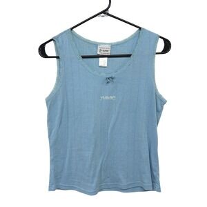 Y2K Coquette Lace Trim Baby Tank Yummy Embroidered Size‎ M Blue Soft Girl Cute